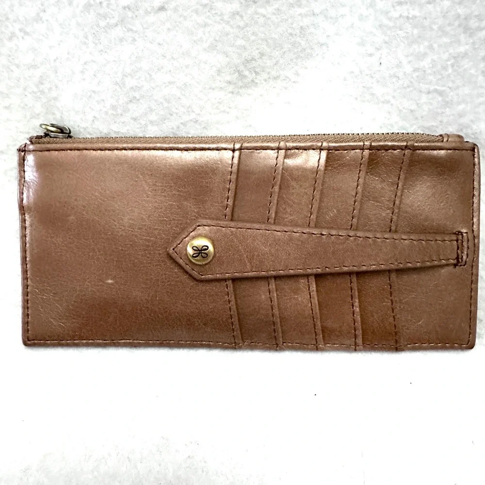 Hobo Linn Brown Leather Credit Card Holder Euro Slide Case Slim Wallet ID Window